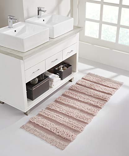 VCNY Home Boho Fringe Striped Rug Runner, Pink, 24 x 60 in, Savannah | Long Floor Mat for Bathroom, Bedroom, Hallway or Kitchen, Stylish & Chic Room Decor, Absorbent & Machine Washable - color: Pink