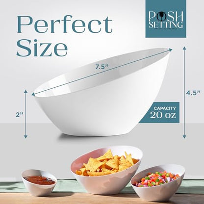 5 Pack White Angled Plastic Serving Bowl Disposable for Party Table 20oz | Angled Bowl Design. Chip, Candy, Salad & Fruit Use. Disposable Party Tableware. Buffet & Wedding Serving. White Plastic. - color: White, size: Medium 20 OZ