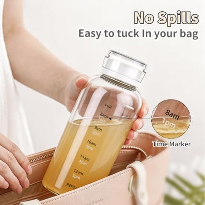 Glass Water Bottles with Lids, 12oz Juice Bottles, Glass Bottles with Straws and Time Marker, Reusable Water Bottle, Leak Proof Drinking Jars for Smoothies, Juicing, Milk,Bubble Tea - size: 12oz