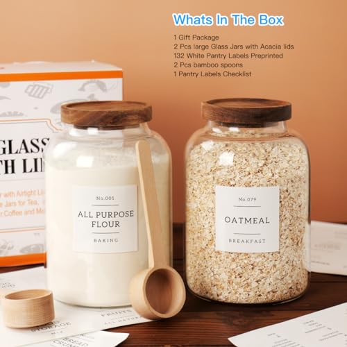 CZSZYGHBAO 2 PCS Large Glass Jar with Airtight Lid, Glass Food Storage Jars for Tea,Spice,Cereal, Egg,Flour,Coffee and More(70 FL OZ/2000 ml) - color: 2000ml