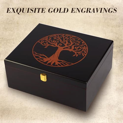 Tree of Life Wooden keepsake Box - Wooden Decorative Boxes with Lids/Keepsake Boxes with Lids - Wood Decorative Storage Boxes with Lids - Memorial Box (Tree of Life Black, Large)
