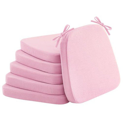 Dining Chair Cushions, Pink, 17"x16", Set of 6 | 2'' Thick Cooling Gel High-Density Foam, Ties and Non-Slip Bottom, Removable Washable Cover, For Dining and Kitchen - color: Pink, size: 6 Count (Pack of 1)