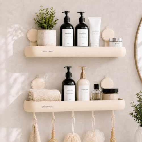 Shower Caddy Suction Cup, Removable Shower Organizer Shelf,2 Pack | Large Capacity, Rustproof Aluminum, 2 Install Ways, Includes Hooks&Hanging Bar,Wall-Mounted Bathroom Organizer Storage Holder - color: Milky White
