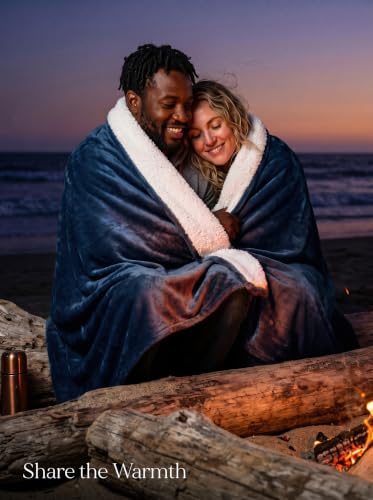 Utopia Bedding Reversible Plush Sherpa Blanket Throw Size Navy, 50x60 Inch | Soft, Warm, Fleece, Bed, Sofa, Couch, Camping, Travel, Cozy, All Season - color: Navy, size: Throw (50x60 Inch)
