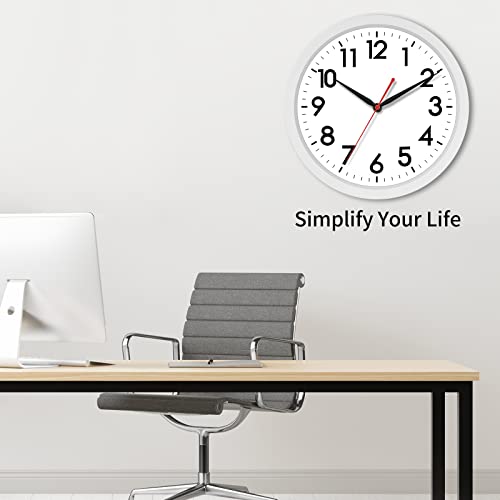 AKCISOT 10 Inch Wall Clock, Silent Battery Operated Analog Clock, White | Classroom | Kitchen | Office | Easy to Read Numbers | Garage - color: C_white, size: 10 Inch