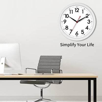 AKCISOT 10 Inch Wall Clock, Silent Battery Operated Analog Clock, White | Classroom | Kitchen | Office | Easy to Read Numbers | Garage - color: C_white, size: 10 Inch