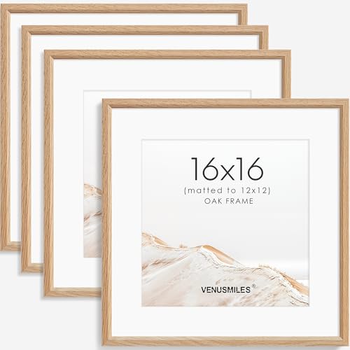16x16 Picture Frame Set of 4 Natural Solid Oak Photo Frames with 12x12 Removable Mat Wall Hanging Large Handcrafted Frame with HD Plexiglass Wall and Tabletop Display Large Poster Frame - color: Oak, size: 16X16,4P