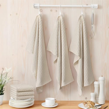 Homaxy 100% Cotton Terry Kitchen Towels(15" x 25", 6 Pack), Beige | Soft and Super Absorbent Dish Towels, 380 GSM Reusable Tea Towel with Hanging Loop, Pineapple Grid Designed - color: Beige, size: 15 x 25 - 6 Pack