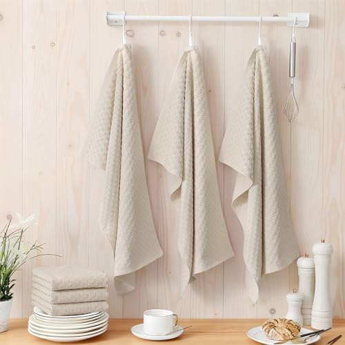 Homaxy 100% Cotton Terry Kitchen Towels(15" x 25", 8 Pack), Beige | Soft and Super Absorbent Dish Towels, 380 GSM Reusable Tea Towel with Hanging Loop, Pineapple Grid Designed - color: Beige, size: 15 x 25 - 8 Pack