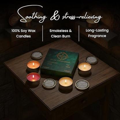 Metal Tin Soy Wax Scented Candles Gift Set - 4 Aromatic Flavors (Sandalwood Amber, Lavender, Lily, Jasmine) | Scented Candles for Home Decoration, Burn Time 14-15 Hrs Each - size: Set of 4