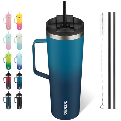 BJPKPK 30oz Insulated Tumbler with Handle, Lid & Straw, Stainless Steel | Double Wall Vacuum Insulated Coffee Travel Mug - Keeps Cold & Hot, BPA Free, Cupholder Fit for Office, Gym & Travel - color: Sea, size: 30 Ounces