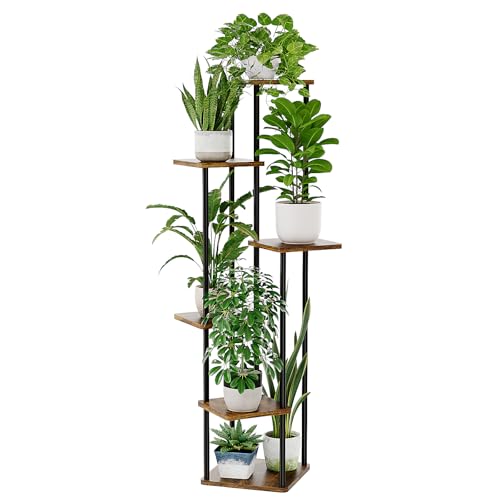 Bamworld Tall Plant Stand Indoor Corner Plant Shelf for Multiple Plants | 6 Tier Shelf Stand for Patio Garden Balcony Living Room Bedroom Brown - color: Brown Oak, size: 6 Tier