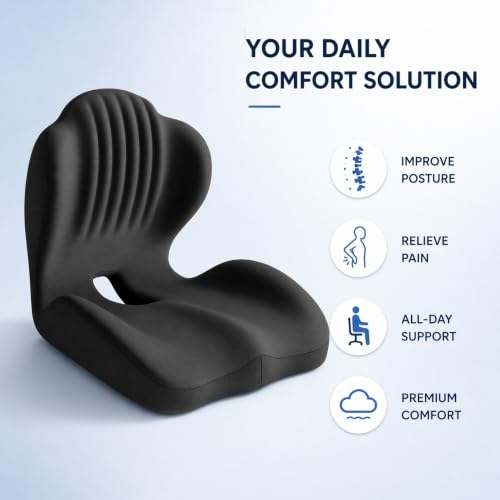 Pain Relief Ergonomic Seat Cushion with Lumbar Support, Memory Foam, L-Shaped, for Office Chair, Car Seat, Gaming Chair (Grey)