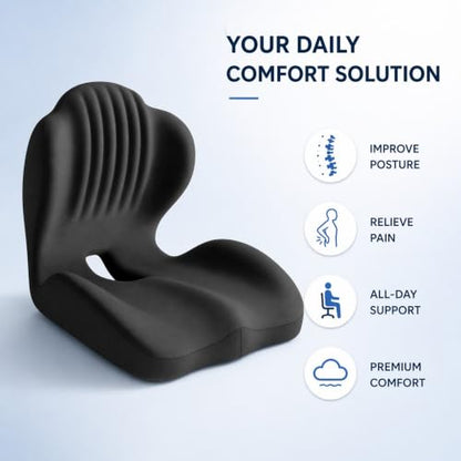 Pain Relief Ergonomic Seat Cushion with Lumbar Support, Memory Foam, L-Shaped, for Office Chair, Car Seat, Gaming Chair (Grey)