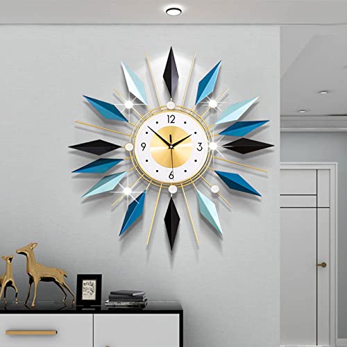 Large Wall Clock Modern Decorative Wall Clocks Silent Non-Ticking Bling Big Clocks for Living Room Dining Room Bedroom Kitchen Decor, Dia 24 Inch - color: Blue&black, size: 24.0*24.0 Inch