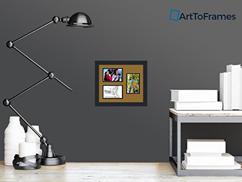 ArtToFrames Collage Photo Frame Double Mat with 3-4x6 Openings and Satin Black Frame - color: El Dorado, size: 3 - 4x6