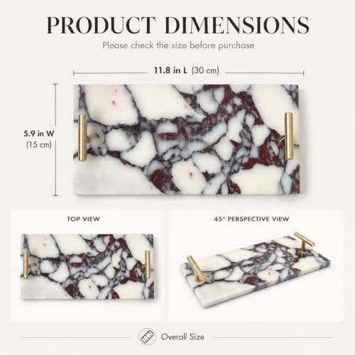 Calacatta Viola Marble Bathroom Tray with Gold Handles, Natural Stone Vanity Organizer for Towels and Essentials (with Handle 30x15cm) - color: With Handle 30x15cm