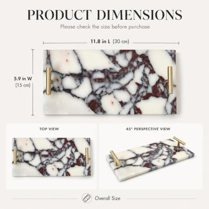 Calacatta Viola Marble Bathroom Tray with Gold Handles, Natural Stone Vanity Organizer for Towels and Essentials (with Handle 30x15cm) - color: With Handle 30x15cm