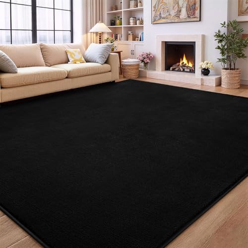 Vasofe 6x9 Black Rug, Large Rugs for Living Room Bedroom, Washable Area Rug | Modern Non-Slip Rug, Low Pile Indoor Soft Thickened Memory Foam Carpets for Boys Girls Room Apartment Classroom Dorm Decor - color: Black, size: 6' x 9' (Rectangular)