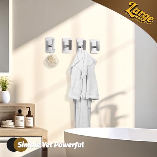 Heavy Duty Adhesive Hooks - 26lb Max, Sticky Wall Hooks Waterproof Stainless Steel for Hanging Towel, Coat, Robe, Towel Hooks Stick on Bathroom, Kitchen, Shower, Door (Silver, 4 Pack) - color: Silver-Cylinder4
