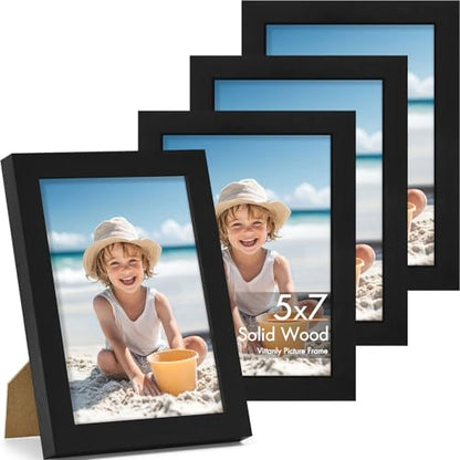 Vittanly Solid Wood 5x7 Picture Frames Set of 4, Black | 5x7 picture frame, Gallery Wall Frame Set, 5 x 7 Frame for Wall & Tabletop Display, Family, Pet, Christmas - color: Black, size: 5x7
