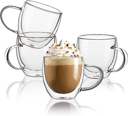Sweese Clear Coffee Mugs - 8 oz Double Wall Glass Coffee Mugs Set of 4, Perfect for Espresso, Latte, Cappuccino - size: 8 oz (Set of 4)
