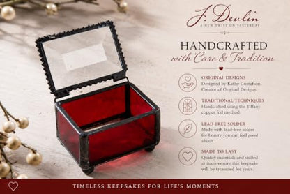 J Devlin Red Glass Ring Box Small Keepsake Trinket Box Beveled Lid | Small red glass ring box with beveled lid for rings earrings charms and treasured keepsakes - color: Red