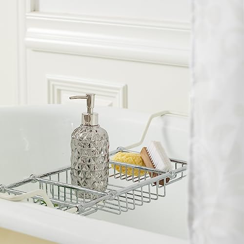 Bathroom Accessories Set, 4-Piece Ceramic Bath Accessory Complete Set with Lotion Dispenser/Soap Pump, Cotton Jar, Soap Dish and Toothbrush Holder (Pineapple Pattern, Silver Grey)