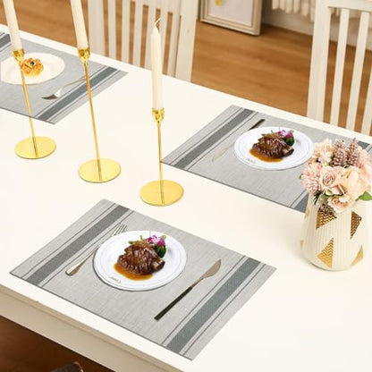 DACHUI Placemats Set of 8, Heat Resistant, Washable Woven Vinyl Place Mats - color: Grey Stripes, size: 8PCS