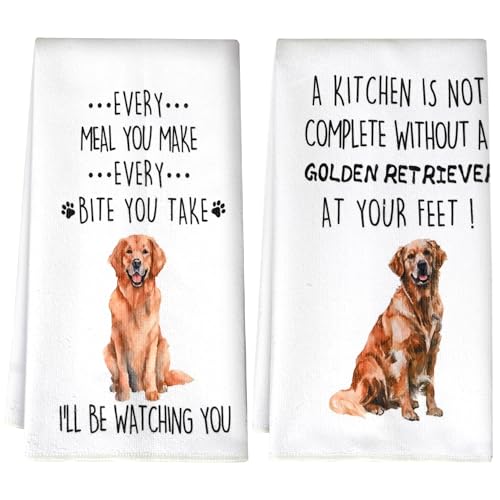 Golden Retriever Gifts for Women, Funny Dog Kitchen Dish Towels Set of 2, Decorative Waffle Weave Hand Towels for Bathroom, 16x24 Inches Housewarming Gift - color: Golden Retriever