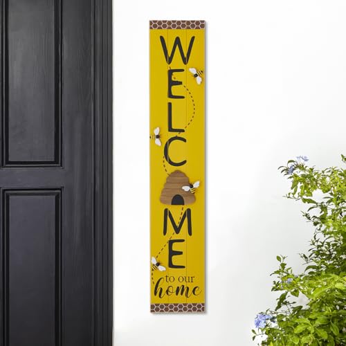 Glitzhome 42" H Welcome Sign for Front Porch, Rustic Solid Wood Welcome Porch Sign with Bee Vertical Standing or Hanging Signs for Porch Door Home Yard Indoor Decor - color: "Welcome" With Bee