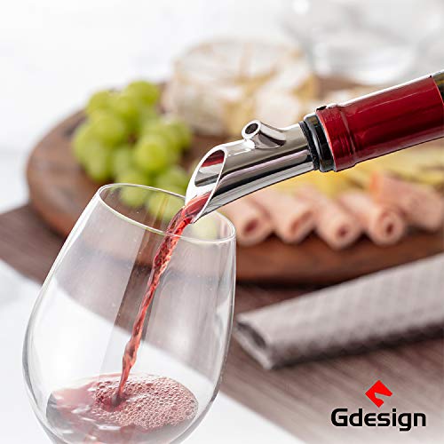 Gdesign 4-in-1 Gift Set, Stainless Steel Wine Bottle Aerator Pourer Spout, Opener, Foil Cutter, Wine Stopper, Corkscrew, Versatile Beverage Preserver for Wine Lovers
