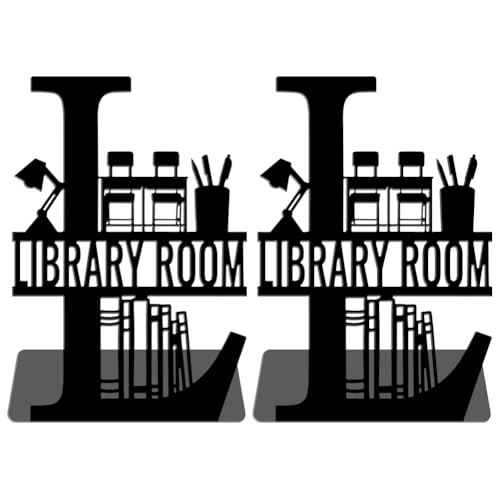 WADORN Library Room Metal Decorative Bookend for Shelves, Heavy Duty Book Ends for Heavy Books, Non-Skid Books Holder Stand for Desk, Book Support Stopper for Bookshelf Office Home, 5.3x4.3x7.9 Inch - color: Library Room
