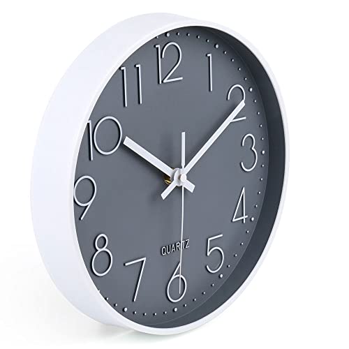 10 Inch Gray Wall Clock Battery Operated Silent & Non-Ticking Wall Clock for Home, Bathroom, Bedroom, Kitchen - color: Gray, size: 10 Inch