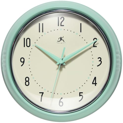 Infinity Instruments Retro Round Metal Wall Clock, Pastel Green, 9.5" - color: Pastel Green, size: 9.5 Inch