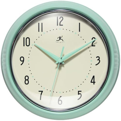 Infinity Instruments Retro Round Metal Wall Clock, Pastel Green, 9.5" - color: Pastel Green, size: 9.5 Inch