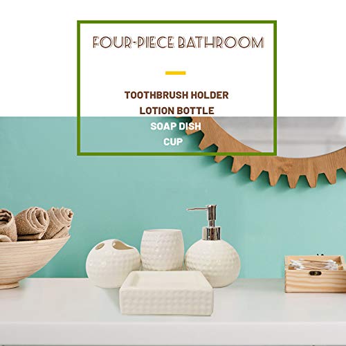 bbruriy 4-Pieces White Ceramic Bathroom Decor Accessory Set Includes Soap Lotion Dispenser,Soap Dish,Cup and Toothbrush Holder