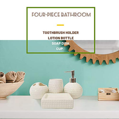 bbruriy 4-Pieces White Ceramic Bathroom Decor Accessory Set Includes Soap Lotion Dispenser,Soap Dish,Cup and Toothbrush Holder