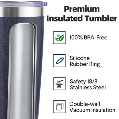 Volhoply 20oz Stainless Steel Tumbler with Lid and Straw Bulk 4 Pack,Double Wall Insulated Travel Iced Coffee Mug Fits Cup Holder,Powder Coated Cups for Hot/Cold Drinks,Gifts for Women（Navy,4 Set） - color: Navy