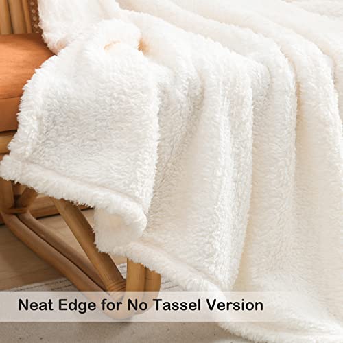 Ultra Soft Fleece Sherpa Blanket Queen Size, Lightweight Cozy Pattern Reversible Bed Blanket for All Season, Antique White, 90”x90” - color: Antique White, size: Queen-90" x 90"