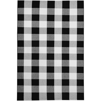 KOZYFLY Buffalo Plaid Area Rugs 3x5 Ft Black and White Checkered Rug Washable Front Door Mat Hand Woven Cotton Outdoor Rug Large Rug for Front Porch Kitchen Entryway Patio Bathroom | Washable Front Door Mat, Woven Cotton Outdoor Rug, Large Rug for Front P