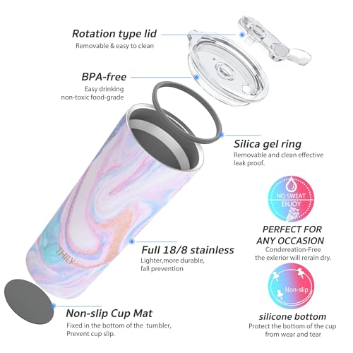 THILY Tumbler Stainless Steel Coffee Cup 26 oz Triple-Insulated Travel Mug with Splash-Proof Lid, for Ice Drinks and Hot Beverage Smoothies Cup, Pink Ripple - color: Pink Ripple, size: 26 Ounce (Pack of 1)