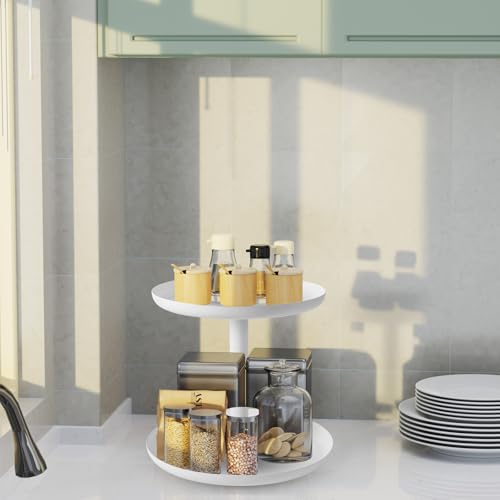 IBERG 2 Tier Lazy Susan Organizer, Rotating Spice Rack (White)