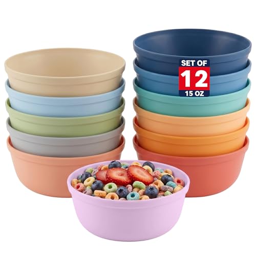 MASTERCOOK Plastic Bowls Set of 12 – 15oz Multipurpose Deep Plates Salad and Pasta Bowls Ideal for Home, Kids, Parties – Stackable Bowl for Kitchen – Non-BPA and Food Grade – Cute Colors - color: Set of 12