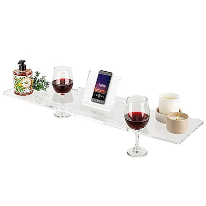 36" Supreme Plus- Luxury Bathtub Tray Caddy- 3/8" Thick, Clear Bath Tub Tray Table for 1 or 2 Bathers, Acrylic Bathtub Caddy, iPad and 2 Wine Glass Holders (Supreme Plus, 36") - size: 36" x 9" x 1.5"