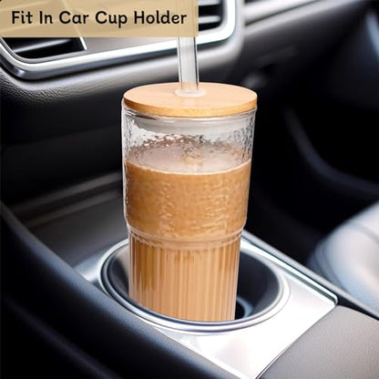 ANOTION 4Pcs 22 oz Iced Coffee Cups Drinking Glasses Iced Coffee Cup | Smoothie Cup Glass Tumbler Water Glasses Ribbed Glassware - color: Transparent