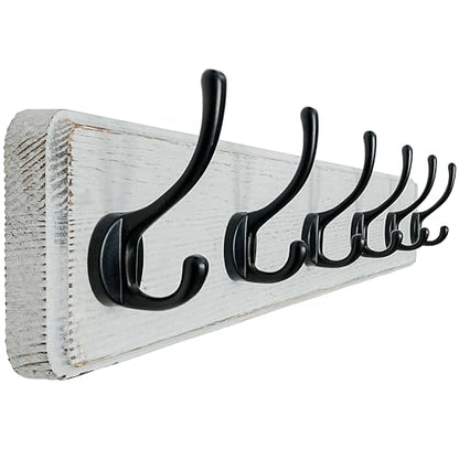 Coat Rack Wall: 24" Long, Patented, Heavy-Duty, 6-Double-Hooks Wooden Wall Mounted Coat Rack Coat Hanger Hook Rail for Winter Coats Hat Jacket Clothing, White & Black - color: White & Black, size: L=24"(1pcs)