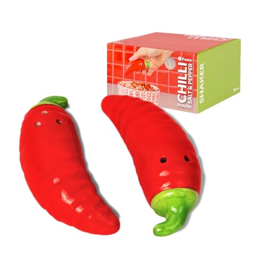 Fisura - Original Salt and Pepper Sets Chilli Shaped, Ceramic Salt and Pepper Shakers, 2 units, Kitchen Decor Gift Set, 3.54 x 1.18 inches - color: chilli, red