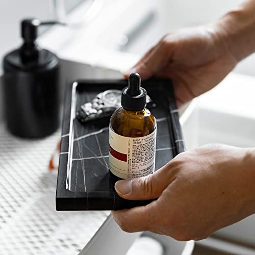 JIMEI Marble Bathroom Vanity Tray Dresser Makeup Storage Organizer 9 inch | Black Real Marble, Natural Stone, Hand-made polished, Multi-purpose tray holds guest towels and napkins, countertop organizer