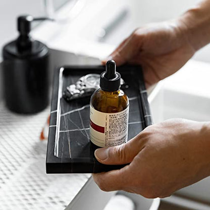 JIMEI Marble Bathroom Vanity Tray Dresser Makeup Storage Organizer 9 inch | Black Real Marble, Natural Stone, Hand-made polished, Multi-purpose tray holds guest towels and napkins, countertop organizer